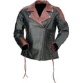 Z1R Women's Combiner Leather Jacket - Black/Red