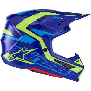 Alpinestars SM7 Deed Motorcycle Helmet - Gloss Blue/Yellow Fluo - 0110-9305