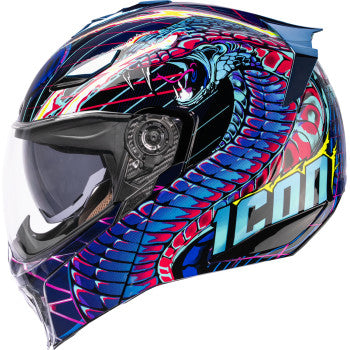 ICON Threshold Synthwave Lazer Cobra Modular Motorcycle Helmet - Blue