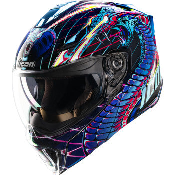 ICON Threshold Synthwave Lazer Cobra Modular Motorcycle Helmet - Blue